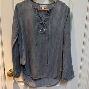 cloth & stone Anthro sz S gray long sleeve top rounded hem longer in back